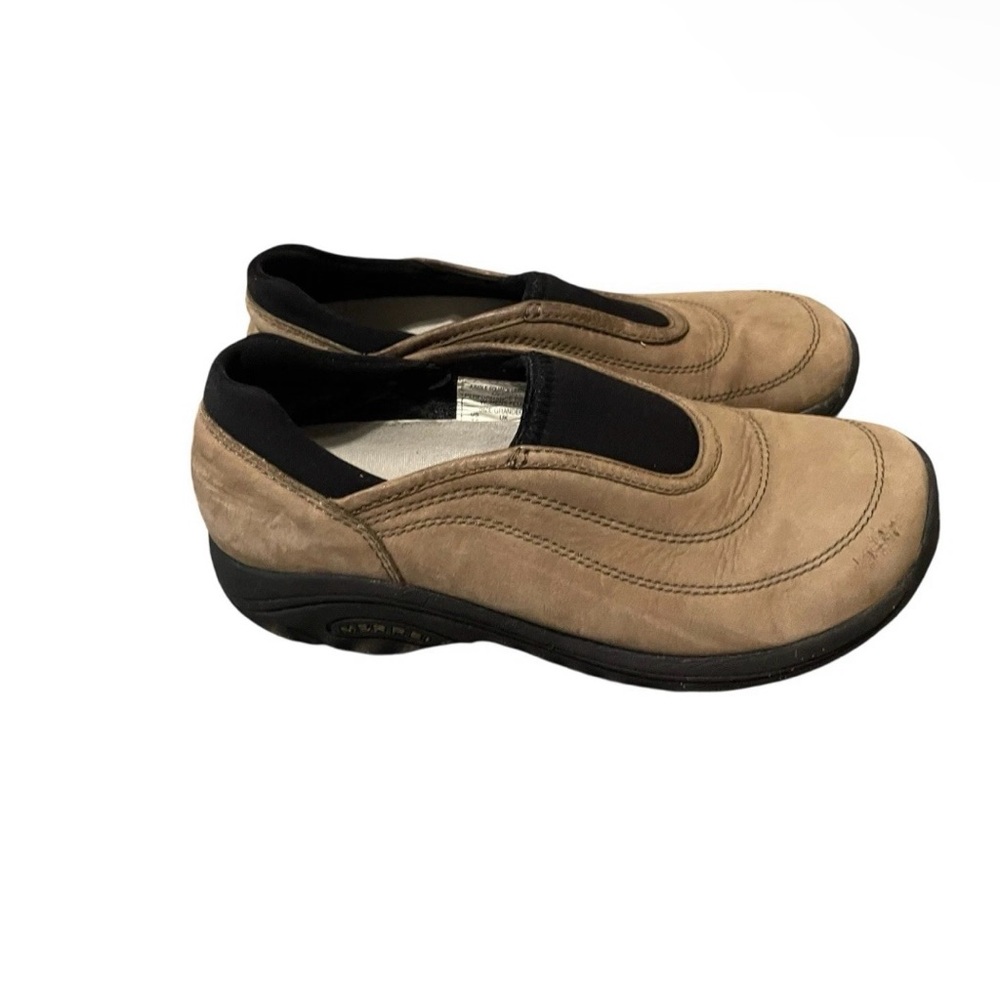Merrell Jungle Equinox Leather Stone Nubuck Slip On Shoes S 7 Air Cushion Tan